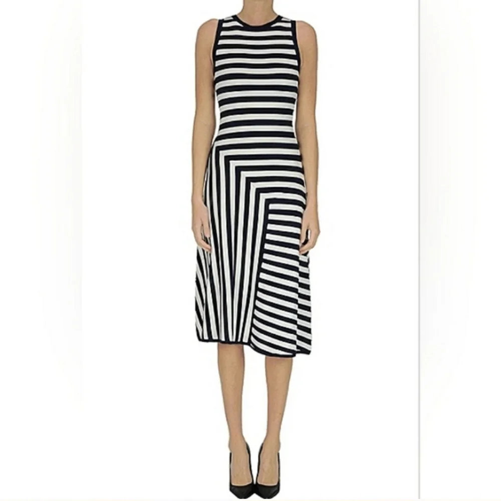 MICHAEL KORS Asymmetrical Stripe Panel Stretch Ribbed Sleeveless Dress NWT - Picture 4 of 13